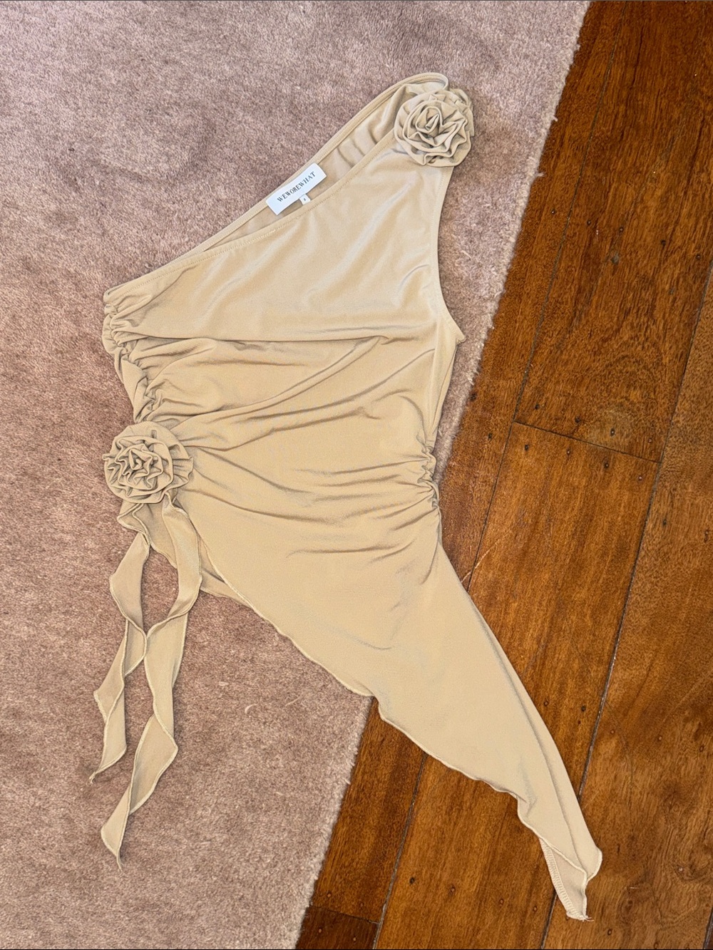 WeWoreWhat Nude One-Shoulder Top with Subtle Draping